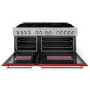 ZLINE 60-inch Legacy Series Dual Fuel Range with 9 Gas Burner Stove and 7.4 Cu. Ft. Electric Oven in Fingerprint Resistant Satin Stainless Steel and Red Matte Doors (RAS-RM-60)