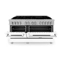 ZLINE 60-inch Legacy Series Dual Fuel Range with 9 Gas Burner Stove and 7.4 Cu. Ft. Electric Oven in Fingerprint Resistant Satin Stainless Steel and White Matte Doors (RAS-WM-60)