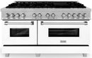 ZLINE 60-inch Legacy Series Dual Fuel Range with 9 Gas Burner Stove and 7.4 Cu. Ft. Electric Oven in Fingerprint Resistant Satin Stainless Steel and White Matte Doors (RAS-WM-60)