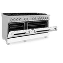 ZLINE 60-inch Legacy Series Dual Fuel Range with 9 Gas Burner Stove and 7.4 Cu. Ft. Electric Oven in Fingerprint Resistant Satin Stainless Steel and White Matte Doors (RAS-WM-60)