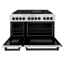 ZLINE Legacy Series Autograph Edition 48-inch Dual Fuel Range with Gas Stove and 6.0 Cu. Ft. Electric Oven in Fingerprint Resistant Satin Stainless Steel with Black Matte Accents (RASZ-SN-48-MB)