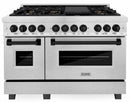 ZLINE Legacy Series Autograph Edition 48-inch Dual Fuel Range with Gas Stove and 6.0 Cu. Ft. Electric Oven in Fingerprint Resistant Satin Stainless Steel with Black Matte Accents (RASZ-SN-48-MB)