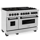 ZLINE Legacy Series Autograph Edition 48-inch Dual Fuel Range with Gas Stove and 6.0 Cu. Ft. Electric Oven in Fingerprint Resistant Satin Stainless Steel with Black Matte Accents (RASZ-SN-48-MB)