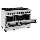 ZLINE Legacy Series Autograph Edition 48-inch Dual Fuel Range with Gas Stove and 6.0 Cu. Ft. Electric Oven in Fingerprint Resistant Satin Stainless Steel with Black Matte Accents (RASZ-SN-48-MB)