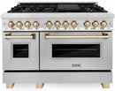 ZLINE Legacy Series Autograph Edition 48-inch Dual Fuel Range with Gas Stove and 6.0 Cu. Ft. Electric Oven in Stainless Steel with Gold Accents (RAZ-48-G)
