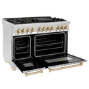 ZLINE Legacy Series Autograph Edition 48-inch Dual Fuel Range with Gas Stove and 6.0 Cu. Ft. Electric Oven in Stainless Steel with Gold Accents (RAZ-48-G)