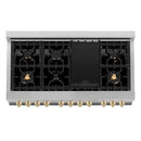 ZLINE Autograph Edition 3-Piece Appliance Package - 48-Inch Dual Fuel Range, Wall Mounted Range Hood, & 24-Inch Tall Tub Dishwasher in Stainless Steel with Gold Trim (3AKP-RARHDWM48-G)