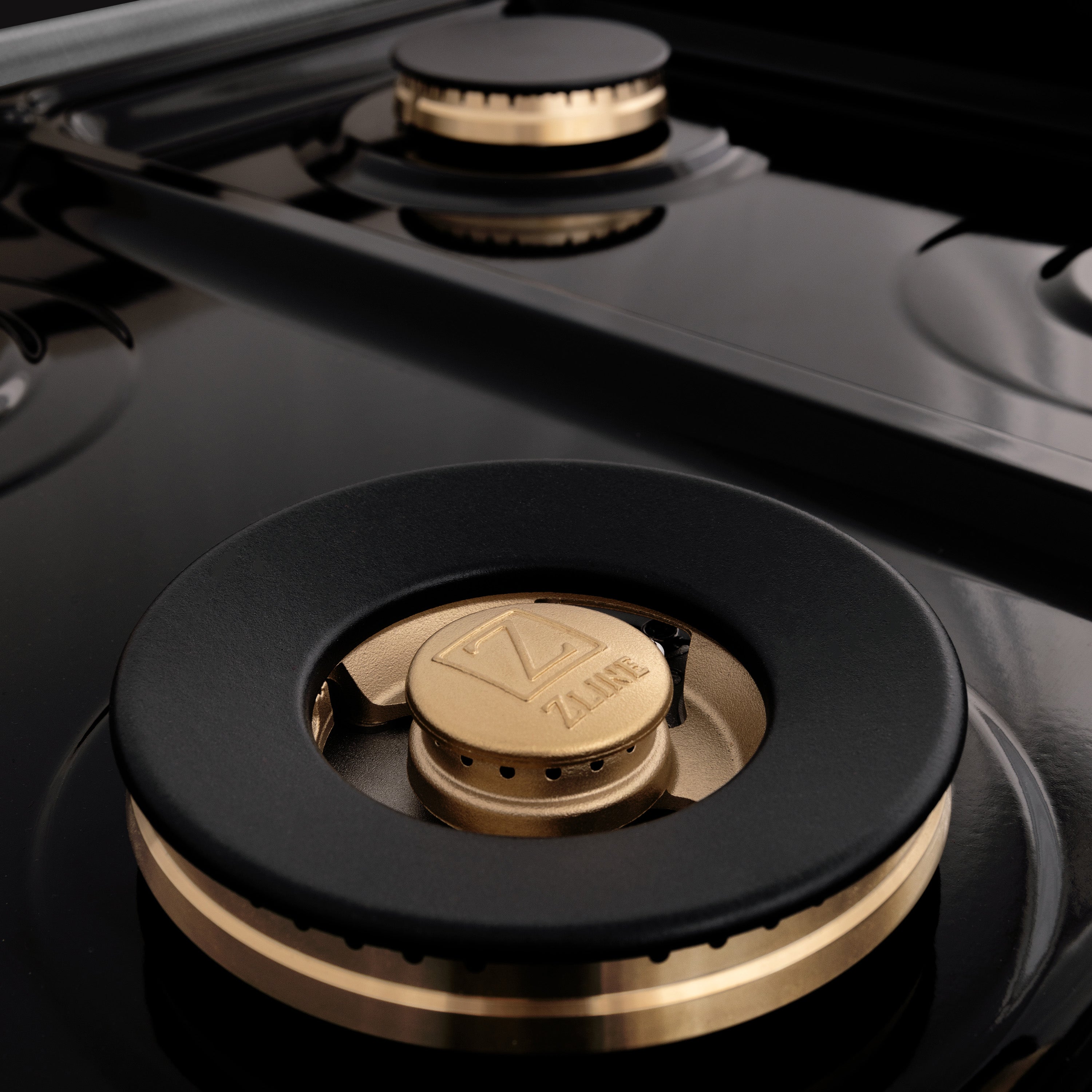 Dual fuel gas burner with black cap and bronze center insert