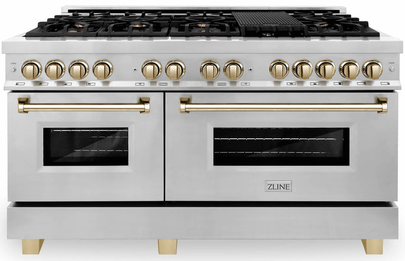 ZLINE Autograph Edition 60-Inch 7.4 cu. ft. Dual Fuel Range with Gas Stove and Electric Oven in Stainless Steel with Gold Accents (RAZ-60-G)