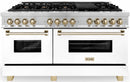 ZLINE Legacy Series Autograph Edition 60-inch Dual Fuel Range with Gas Stove and 7.4 Cu. Ft. Electric Oven in Stainless Steel with White Matte Door and Gold Accents (RAZ-WM-60-G)