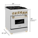 ZLINE Legacy Series Autograph Edition 24-inch Dual Fuel Range with Gas Stove and 2.8 Cu. Ft. Electric Oven in Fingerprint Resistant Satin Stainless Steel with Gold Accents (RASZ-SN-24-G)