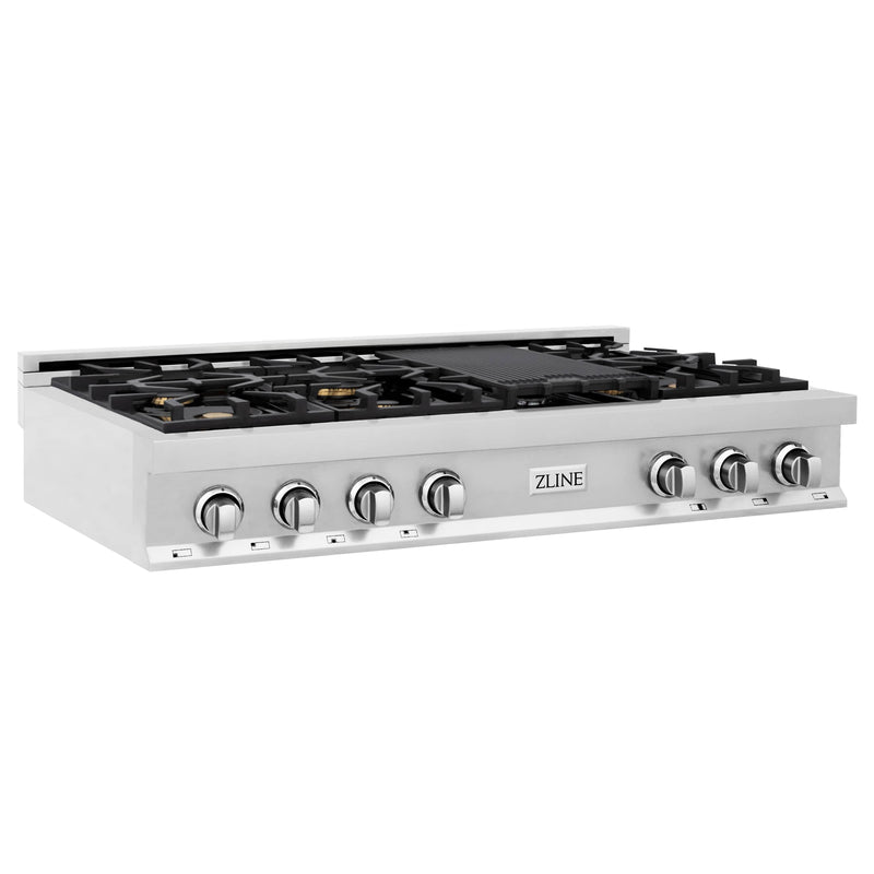 ZLINE 48-Inch Porcelain Gas Stovetop with 7 Gas Brass Burners and Griddle (RT-BR-48)