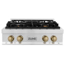 ZLINE Autograph Edition 30-Inch Porcelain Rangetop with 4 Gas Burners in Satin Stainless Steel and Champagne Bronze Accents (RTSZ-30-CB)