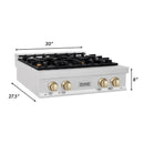 ZLINE Autograph Edition 30-Inch Porcelain Rangetop with 4 Gas Burners in Satin Stainless Steel and Gold Accents (RTSZ-30-G)