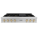 ZLINE Autograph Edition 48" Porcelain Rangetop with 7 Gas Burners in Satin Stainless Steel and Gold Accents (RTSZ-48-G)