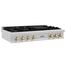 ZLINE Autograph Edition 48" Porcelain Rangetop with 7 Gas Burners in Satin Stainless Steel and Gold Accents (RTSZ-48-G)