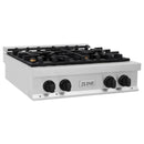 ZLINE Autograph Edition 30-Inch Porcelain Rangetop with 4 Gas Brass Burners in Stainless Steel with Matte Black Accents (RTZ-30-MB)