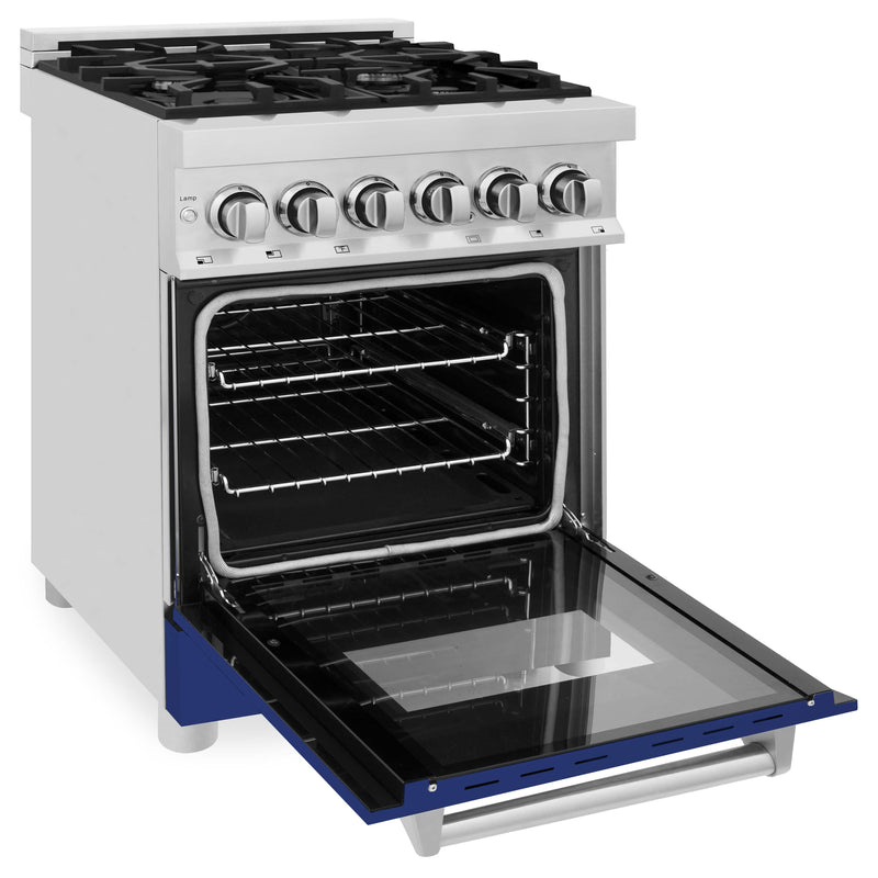 ZLINE 24-Inch 2.8 cu. ft. Dual Fuel Range with Gas Stove and Electric Oven in Stainless Steel and Blue Gloss Door (RA-BG-24)