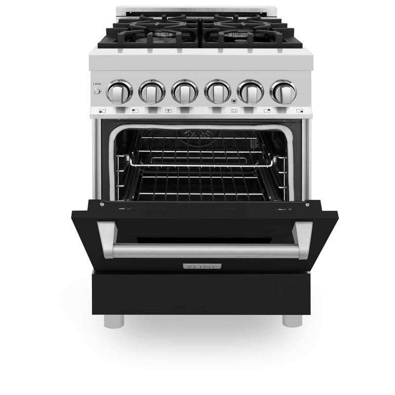 ZLINE 24-Inch 2.8 cu. ft. Dual Fuel Range with Gas Stove and Electric Oven in Stainless Steel and Black Matte Door (RA-BLM-24)
