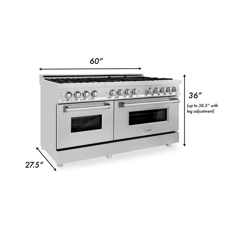 ZLINE 60-Inch Dual Fuel Range with 7.4 cu. ft. Electric Oven and Gas Cooktop with Brass Burners and Griddle in Stainless Steel (RA-BR-GR-60)