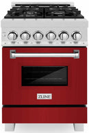 ZLINE 24-inch Legacy Series Dual Fuel Range with Red Gloss Door in Fingerprint Resistant Satin Stainless Steel (RAS-RG-24)