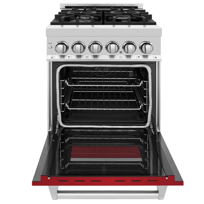 ZLINE 24-Inch 2.8 cu. ft. Dual Fuel Range with Gas Stove and Electric Oven in Stainless Steel and Red Matte Door (RA-RM-24)