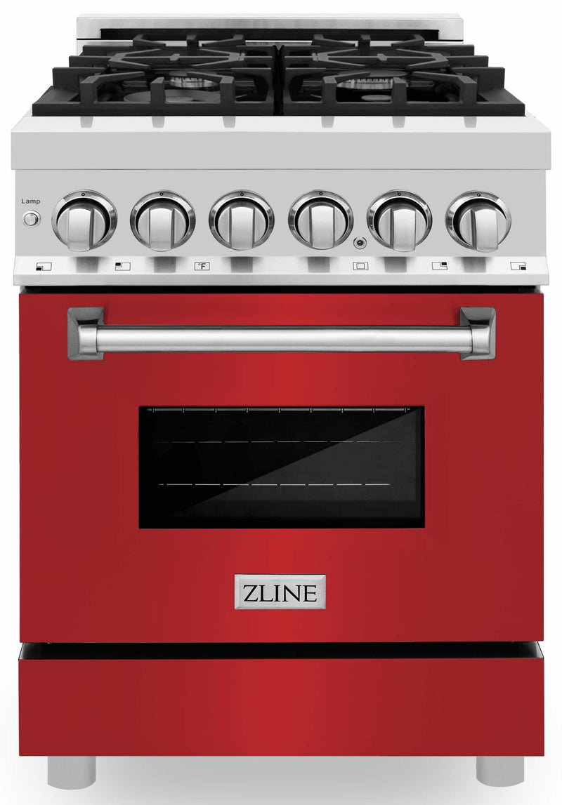 ZLINE 24-Inch 2.8 cu. ft. Dual Fuel Range with Gas Stove and Electric Oven in Stainless Steel and Red Matte Door (RA-RM-24)