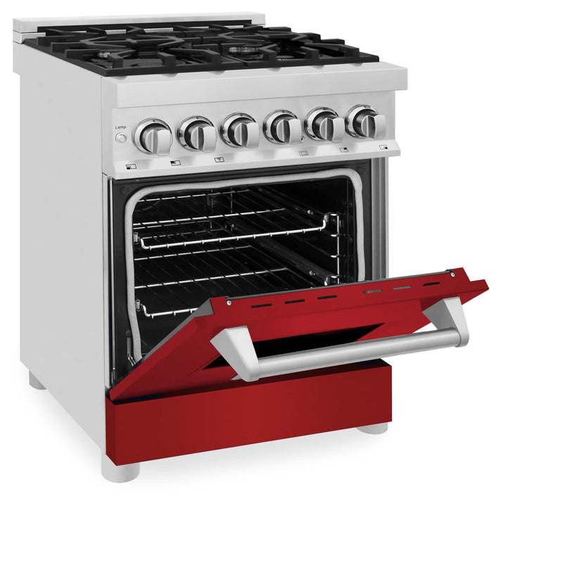 ZLINE 24-Inch 2.8 cu. ft. Dual Fuel Range with Gas Stove and Electric Oven in Stainless Steel and Red Matte Door (RA-RM-24)