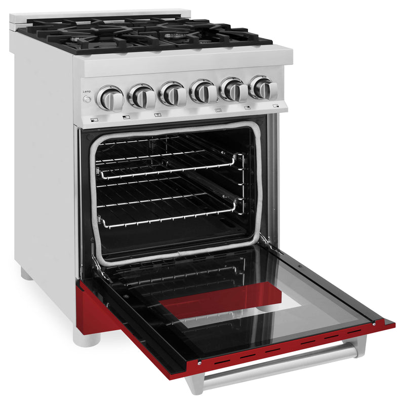 ZLINE 24-Inch 2.8 cu. ft. Dual Fuel Range with Gas Stove and Electric Oven in Stainless Steel and Red Matte Door (RA-RM-24)