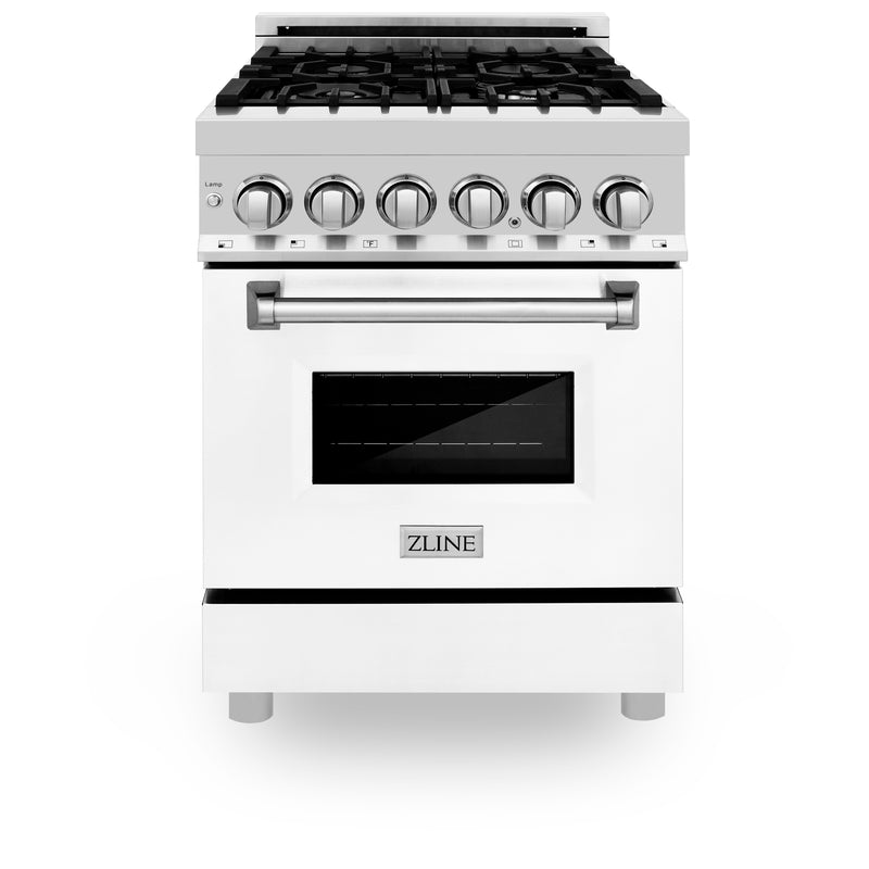 ZLINE 24-Inch Dual Fuel Range with 2.8 cu. ft. Electric Oven and Gas Cooktop and Griddle and White Matte Door in Stainless Steel (RA-WM-GR-24)