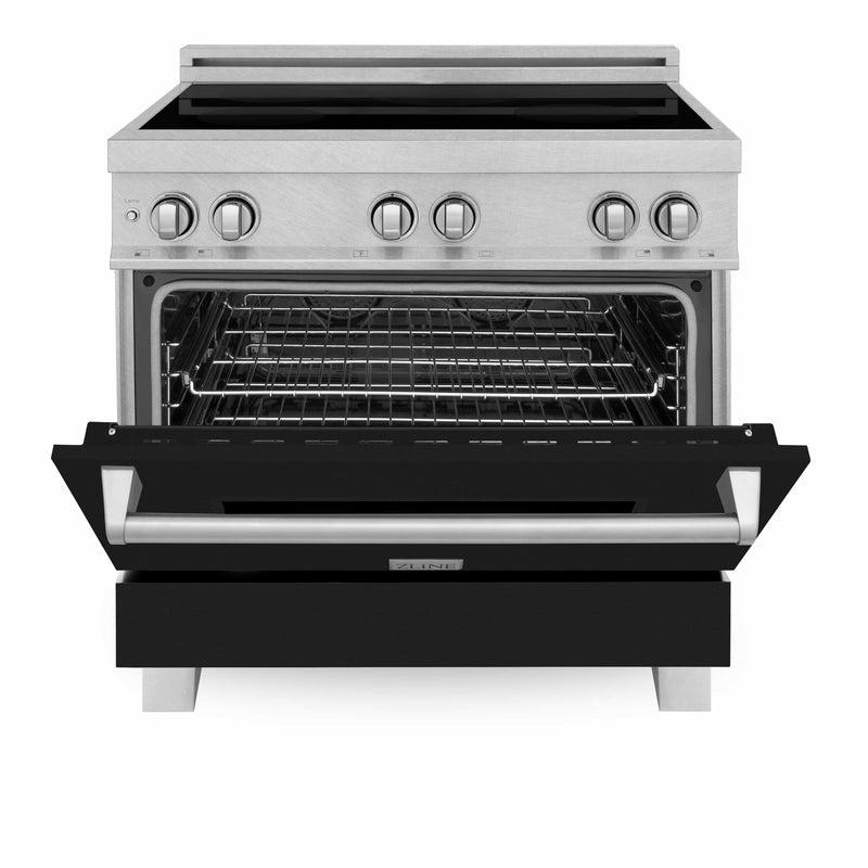 ZLINE 36-Inch 4.6 cu. ft. Induction Range with a 4 Element Stove and Electric Oven in DuraSnow Stainless Steel with Black Matte Door (RAINDS-BLM-36)