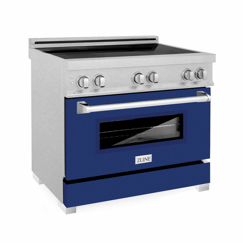 ZLINE 36-Inch 4.6 cu. ft. Induction Range with a 4 Element Stove and Electric Oven in DuraSnow Stainless Steel with Blue Gloss Door (RAINDS-BG-36)