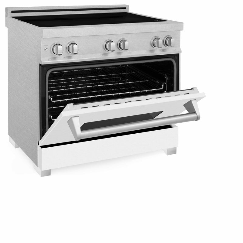 ZLINE 36-Inch 4.6 cu. ft. Induction Range with a 4 Element Stove and Electric Oven in DuraSnow Stainless Steel with White Matte Door (RAINDS-WM-36)