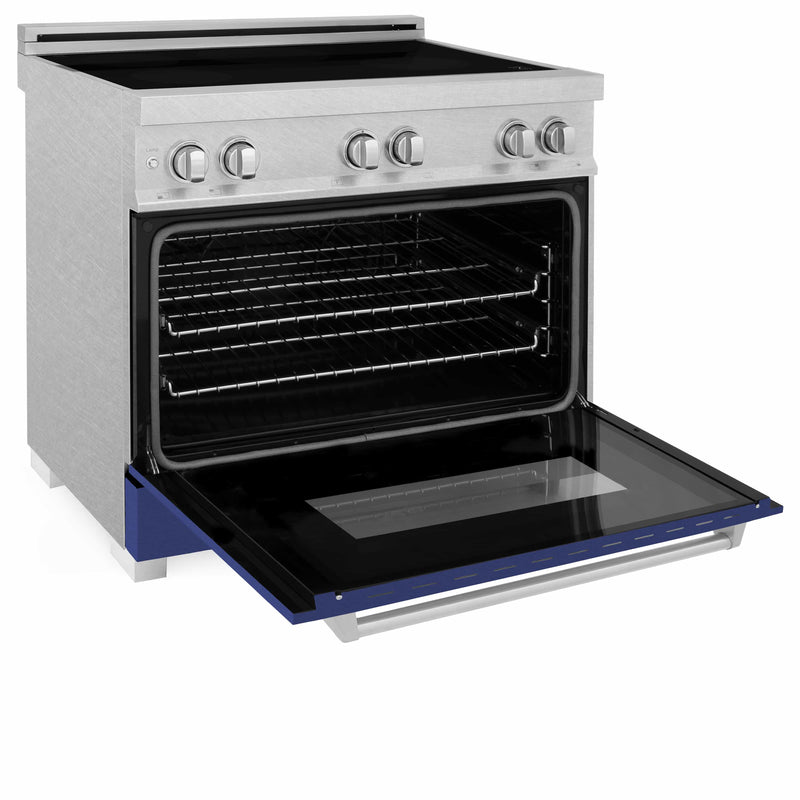 ZLINE 36-Inch 4.6 cu. ft. Induction Range with a 4 Element Stove and Electric Oven in DuraSnow Stainless Steel with Blue Matte Door (RAINDS-BM-36)