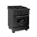 ZLINE 24-inch Legacy Series Dual Fuel Range with 4 Gas Brass Burners and 2.8 Cu.ft. Electric Oven in Black Stainless (RAB-BR-24)