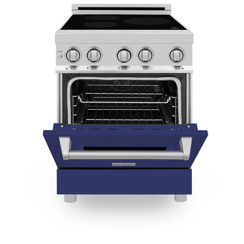 ZLINE 24-Inch 2.8 cu. ft. Induction Range with a 3 Element Stove and Electric Oven in Stainless Steel with Blue Gloss Door (RAIND-BG-24)