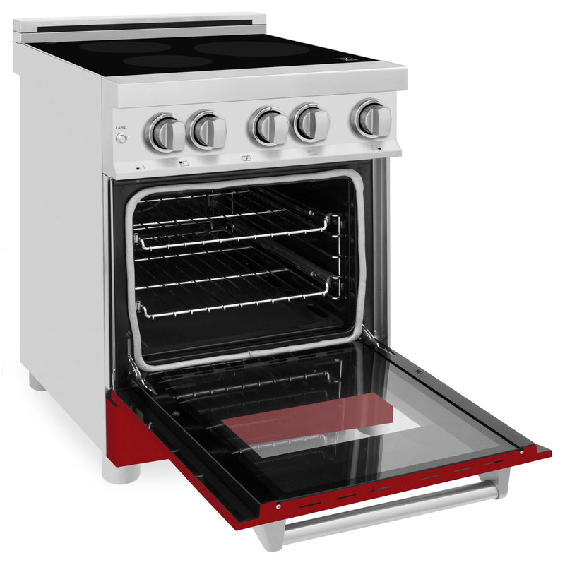 ZLINE 24-Inch 2.8 cu. ft. Induction Range with a 3 Element Stove and Electric Oven in Stainless Steel with Red Gloss Door (RAIND-RG-24)
