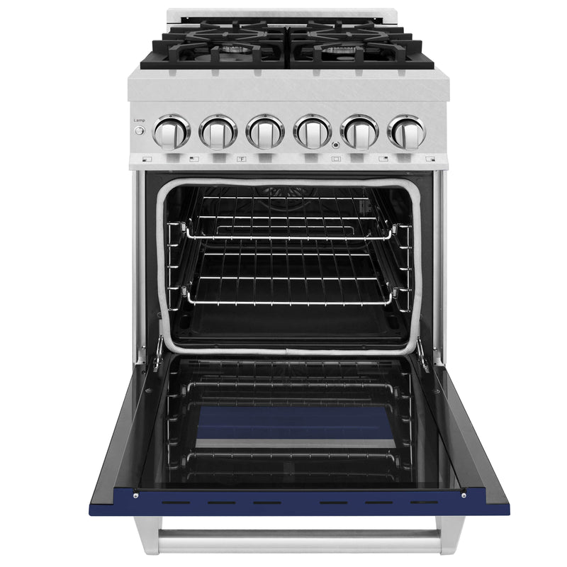 ZLINE 24-Inch 2.8 cu. ft. Dual Fuel Range with Gas Stove and Electric Oven in DuraSnow Stainless Steel and Blue Gloss Door (RAS-BG-24)