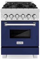 ZLINE 24-inch Legacy Series Dual Fuel Range with Gas Stove and 2.8 Cu. Ft. Electric Oven in Fingerprint Resistant Satin Stainless Steel and Blue Gloss Door (RAS-BG-24)