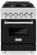 ZLINE 24-inch Legacy Series Dual Fuel Range with Gas Stove and 2.8 Cu. Ft. Electric Oven in Fingerprint Resistant Satin Stainless Steel with Black Matte Door (RAS-BLM-24)