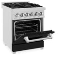 ZLINE 24-inch Legacy Series Dual Fuel Range with Gas Stove and 2.8 Cu. Ft. Electric Oven in Fingerprint Resistant Satin Stainless Steel with Black Matte Door (RAS-BLM-24)