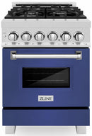 ZLINE 24-inch Legacy Series Dual Fuel Range with Gas Stove and 2.8 Cu. Ft. Electric Oven in Fingerprint Resistant Satin Stainless Steel with Blue Matte Door (RAS-BM-24)