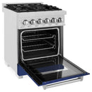 ZLINE 24-inch Legacy Series Dual Fuel Range with Gas Stove and 2.8 Cu. Ft. Electric Oven in Fingerprint Resistant Satin Stainless Steel with Blue Matte Door (RAS-BM-24)