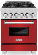 ZLINE 24-inch Legacy Series Dual Fuel Range with Red Matte Door in Fingerprint Resistant Satin Stainless Steel (RAS-RM-24)