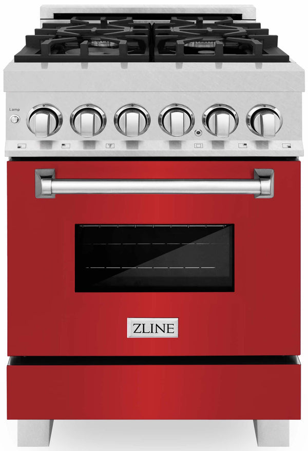 ZLINE 24-Inch Professional Dual Fuel Range with Red Matte Door in DuraSnow Stainless Steel (RAS-RM-24)