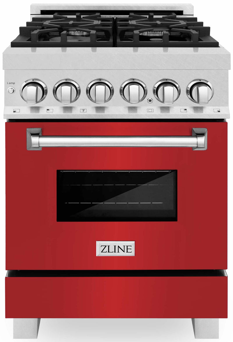 ZLINE 24-Inch Professional Dual Fuel Range with Red Matte Door in DuraSnow Stainless Steel (RAS-RM-24)