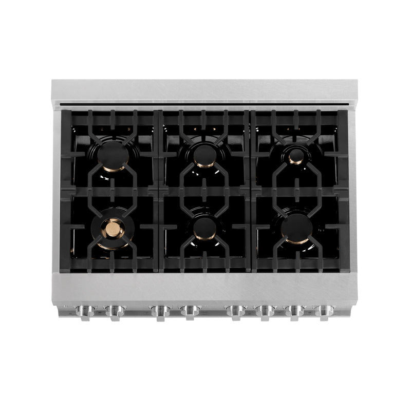 ZLINE 36-Inch Dual Fuel Range with 4.6 cu. ft. Electric Oven and Gas Cooktop with Brass Burners and Griddle in DuraSnow Fingerprint Resistant Stainless (RAS-SN-BR-GR-36)