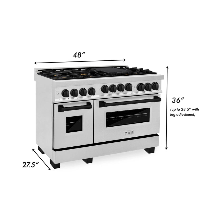 ZLINE Autograph Edition 48-Inch 6.0 cu. ft. Range with Gas Stove and Gas Oven in DuraSnow® Stainless Steel with Matte Black Accents (RGSZ-SN-48-MB)