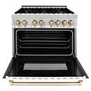 ZLINE Autograph Edition 2-Piece Appliance Package - 36-Inch Dual Fuel Range & Wall Mounted Range Hood in Stainless Steel and White Door with Gold Trim (2AKP-RAWMRH36-G)