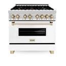 ZLINE Autograph Edition 2-Piece Appliance Package - 36-Inch Dual Fuel Range & Wall Mounted Range Hood in Stainless Steel and White Door with Gold Trim (2AKP-RAWMRH36-G)